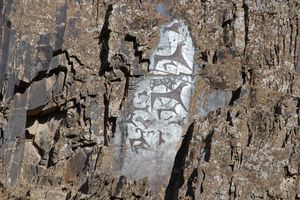 Kunstvolle Petroglyphen schillern in der Nachmittagssonne